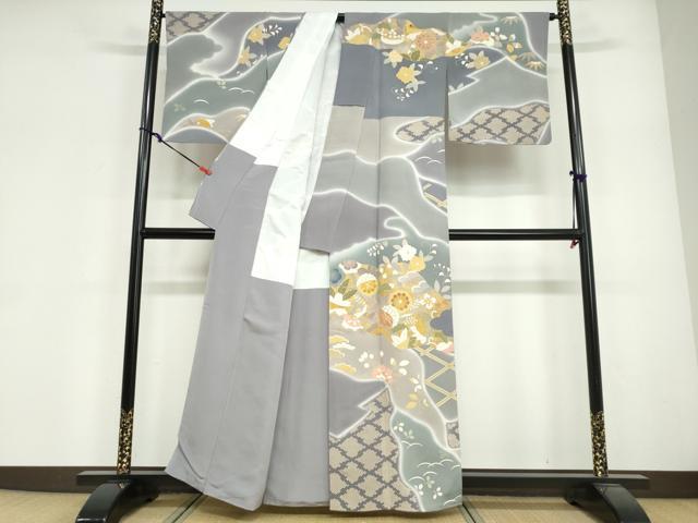 平和屋着物●訪問着　駒刺繍　道長草花文　暈し染め　金彩　正絹　逸品　DABG2105ud