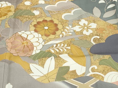 平和屋着物●訪問着　駒刺繍　道長草花文　暈し染め　金彩　正絹　逸品　DABG2105ud