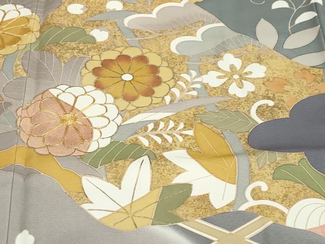 平和屋着物●訪問着　駒刺繍　道長草花文　暈し染め　金彩　正絹　逸品　DABG2105ud