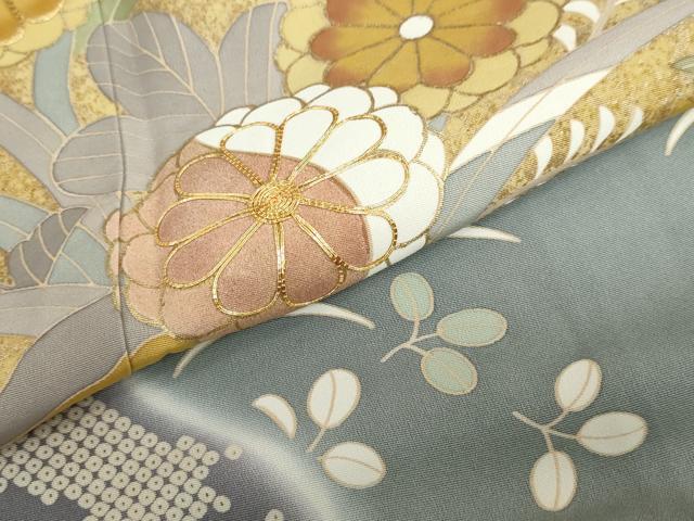 平和屋着物●訪問着　駒刺繍　道長草花文　暈し染め　金彩　正絹　逸品　DABG2105ud