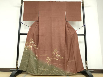 平和屋着物●訪問着　刺繍　草花文　暈し染め　金彩　正絹　逸品　DABG2106ud