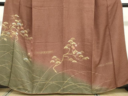 平和屋着物●訪問着　刺繍　草花文　暈し染め　金彩　正絹　逸品　DABG2106ud
