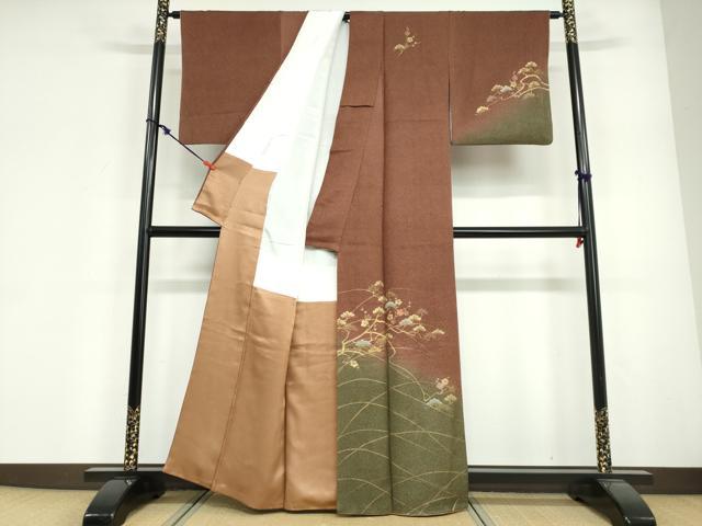 平和屋着物●訪問着　刺繍　草花文　暈し染め　金彩　正絹　逸品　DABG2106ud