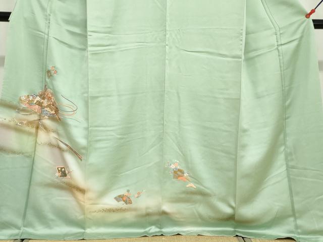 平和屋着物●訪問着　刺繍　扇面色紙重ね草花文　暈し染め　金彩　ロング丈　正絹　逸品　DABG2109ud