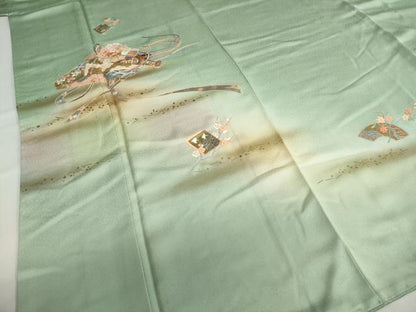 平和屋着物●訪問着　刺繍　扇面色紙重ね草花文　暈し染め　金彩　ロング丈　正絹　逸品　DABG2109ud