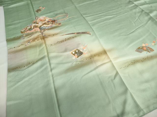 平和屋着物●訪問着　刺繍　扇面色紙重ね草花文　暈し染め　金彩　ロング丈　正絹　逸品　DABG2109ud