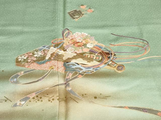 平和屋着物●訪問着　刺繍　扇面色紙重ね草花文　暈し染め　金彩　ロング丈　正絹　逸品　DABG2109ud