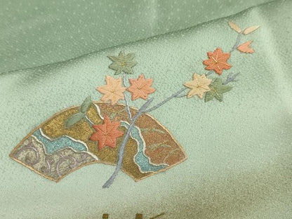 平和屋着物●訪問着　刺繍　扇面色紙重ね草花文　暈し染め　金彩　ロング丈　正絹　逸品　DABG2109ud