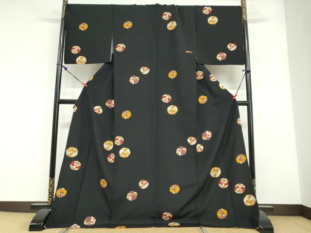 平和屋着物●銀座　志ま亀　小紋　花蝶丸文　黒地　金彩　ロング丈　正絹　逸品　DABG2110ud