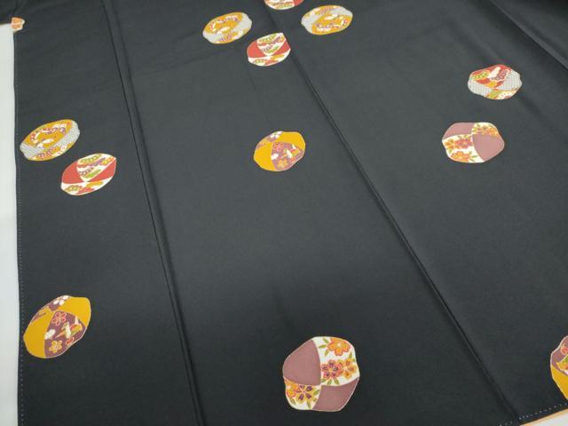 平和屋着物●銀座　志ま亀　小紋　花蝶丸文　黒地　金彩　ロング丈　正絹　逸品　DABG2110ud