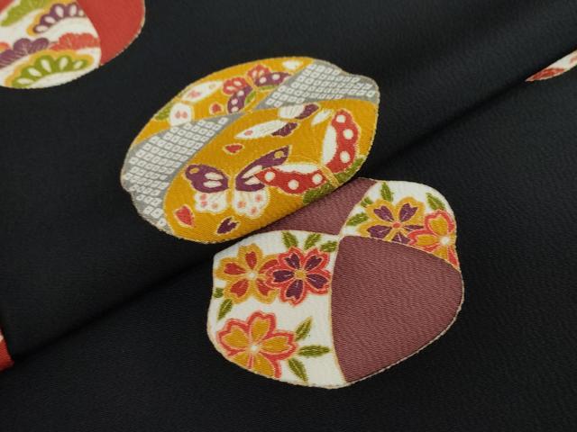 平和屋着物●銀座　志ま亀　小紋　花蝶丸文　黒地　金彩　ロング丈　正絹　逸品　DABG2110ud
