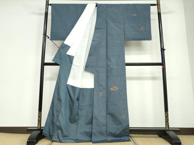 平和屋着物●京の名門・菱屋六右ェ門　紬　訪問着　扇面草花文　金糸　正絹　逸品　DABG2111ud