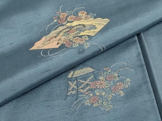 平和屋着物●京の名門・菱屋六右ェ門　紬　訪問着　扇面草花文　金糸　正絹　逸品　DABG2111ud