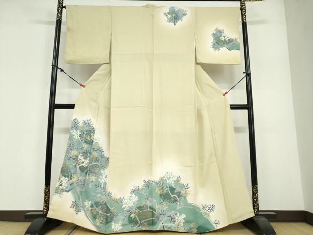 平和屋着物●訪問着　枝葉文　暈し染め　金彩　正絹　逸品　DABG2128ud