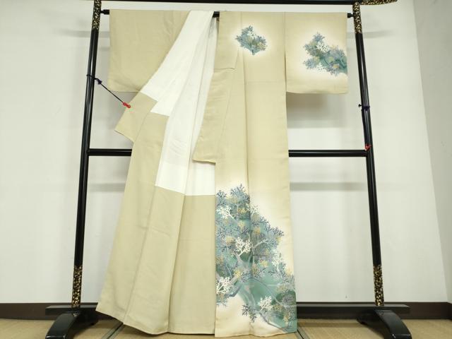 平和屋着物●訪問着　枝葉文　暈し染め　金彩　正絹　逸品　DABG2128ud