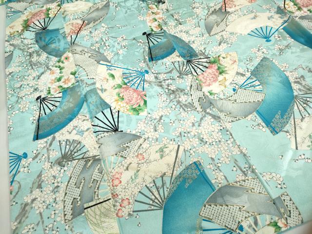 平和屋着物●創業460年・千總　小紋　扇面花鳥文　金彩　正絹　逸品　DABG2129ud