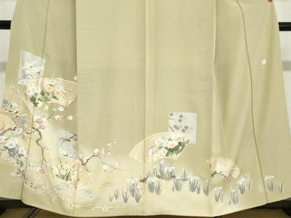 平和屋着物●訪問着　作家物　駒刺繍　地紙飛鶴草花文　暈し染め　金彩　正絹　逸品　DABG2133ud