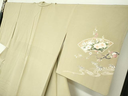 平和屋着物●訪問着　作家物　駒刺繍　地紙飛鶴草花文　暈し染め　金彩　正絹　逸品　DABG2133ud