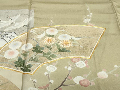 平和屋着物●訪問着　作家物　駒刺繍　地紙飛鶴草花文　暈し染め　金彩　正絹　逸品　DABG2133ud