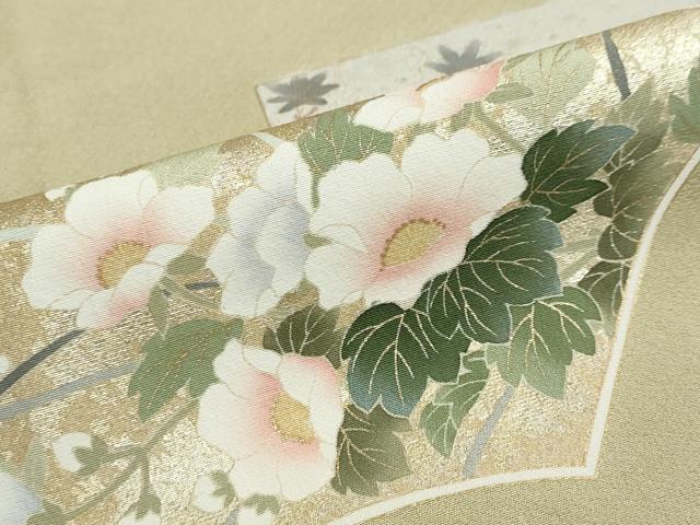 平和屋着物●訪問着　作家物　駒刺繍　地紙飛鶴草花文　暈し染め　金彩　正絹　逸品　DABG2133ud