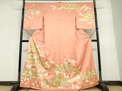 平和屋着物●訪問着　駒刺繍　雲取草花文　金彩　正絹　逸品　DABG2137ud