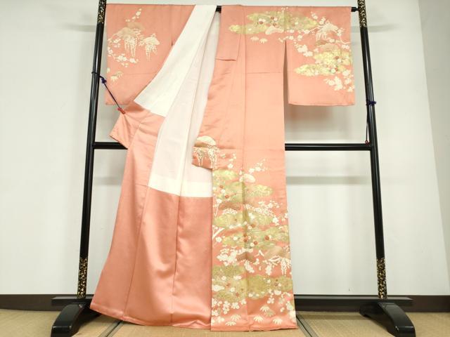 平和屋着物●訪問着　駒刺繍　雲取草花文　金彩　正絹　逸品　DABG2137ud