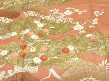平和屋着物●訪問着　駒刺繍　雲取草花文　金彩　正絹　逸品　DABG2137ud