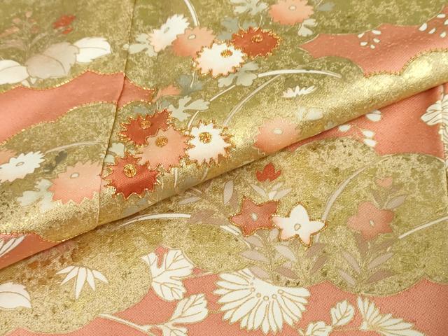 平和屋着物●訪問着　駒刺繍　雲取草花文　金彩　正絹　逸品　DABG2137ud