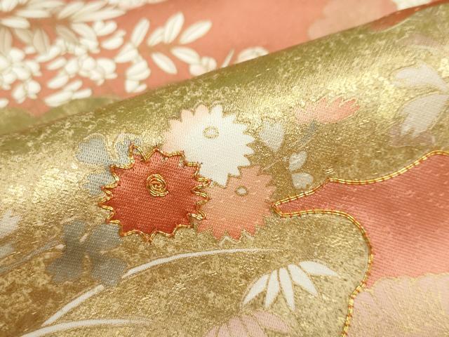 平和屋着物●訪問着　駒刺繍　雲取草花文　金彩　正絹　逸品　DABG2137ud