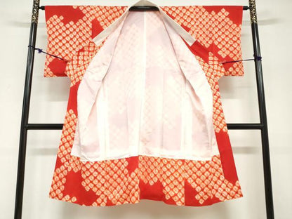 平和屋着物●長襦袢　袷　蜘蛛絞り　菱文　正絹　逸品　DABG2141ud