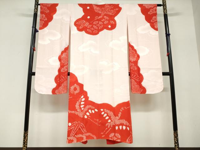 平和屋着物●振袖用長襦袢　袷　絞り　飛鶴文　半衿刺繍　正絹　逸品　DABG2142ud