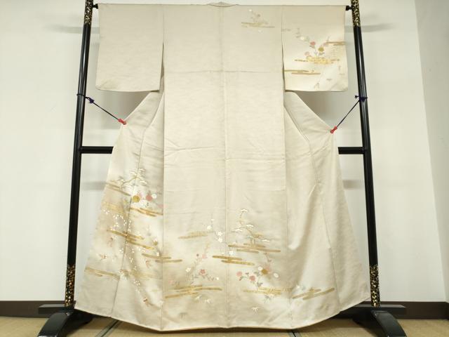 平和屋着物●訪問着　駒刺繍　エ霞草花文　暈し染め　金彩　正絹　逸品　DABG2147ud