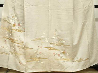 平和屋着物●訪問着　駒刺繍　エ霞草花文　暈し染め　金彩　正絹　逸品　DABG2147ud
