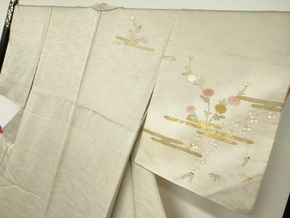 平和屋着物●訪問着　駒刺繍　エ霞草花文　暈し染め　金彩　正絹　逸品　DABG2147ud
