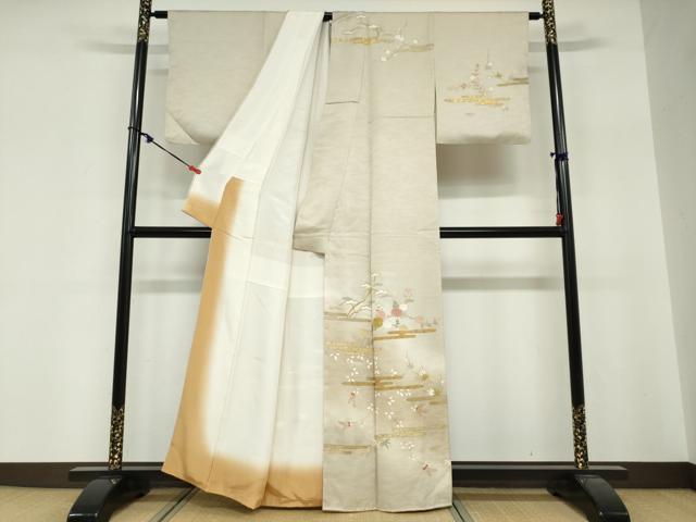 平和屋着物●訪問着　駒刺繍　エ霞草花文　暈し染め　金彩　正絹　逸品　DABG2147ud