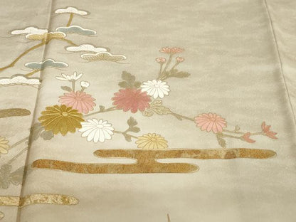平和屋着物●訪問着　駒刺繍　エ霞草花文　暈し染め　金彩　正絹　逸品　DABG2147ud