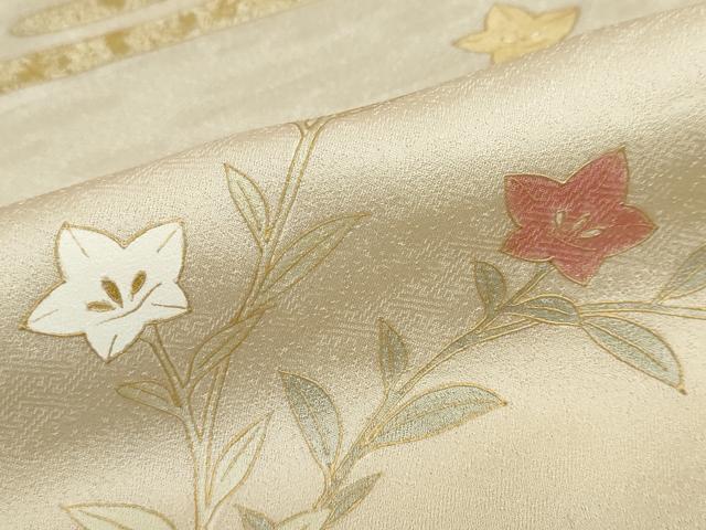 平和屋着物●訪問着　駒刺繍　エ霞草花文　暈し染め　金彩　正絹　逸品　DABG2147ud