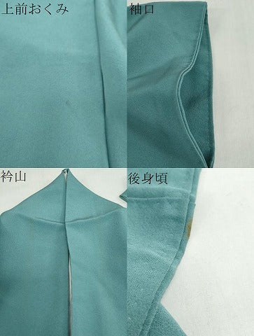 平和屋着物●上質な色無地　青緑色　正絹　逸品　DABG2150ud