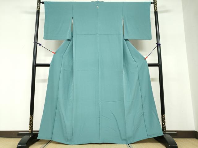 平和屋着物●上質な色無地　青緑色　正絹　逸品　DABG2150ud