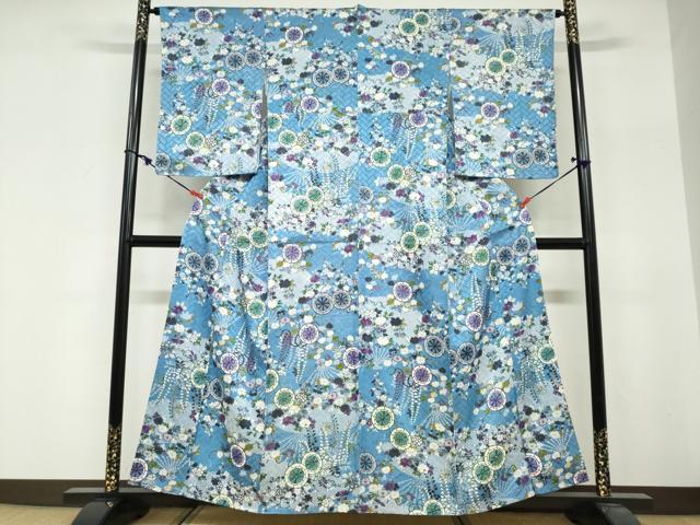 平和屋着物●創業460年・千總　小紋　源氏車草花文　三越扱い　正絹　逸品　DABG2152ud