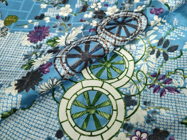 平和屋着物●創業460年・千總　小紋　源氏車草花文　三越扱い　正絹　逸品　DABG2152ud