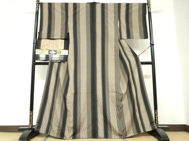 平和屋着物●伝統工芸士　白川貞夫　お召　本しぼ絣　霞間道　証紙付き　正絹　逸品　未使用　DABG2158ud