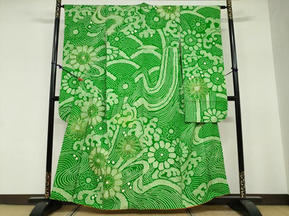 平和屋着物●豪華振袖　駒刺繍　絞り　舞花文　正絹　逸品　DABG2164ud