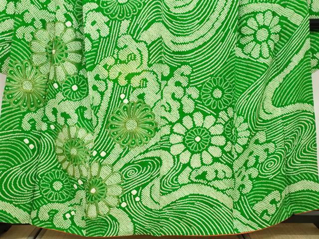平和屋着物●豪華振袖　駒刺繍　絞り　舞花文　正絹　逸品　DABG2164ud