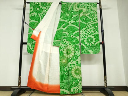 平和屋着物●豪華振袖　駒刺繍　絞り　舞花文　正絹　逸品　DABG2164ud