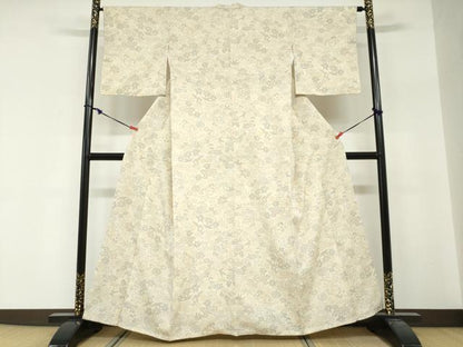 平和屋着物●本塩沢　草花文　三越扱い　正絹　逸品　DABG2170ud