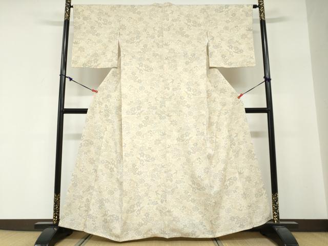 平和屋着物●本塩沢　草花文　三越扱い　正絹　逸品　DABG2170ud