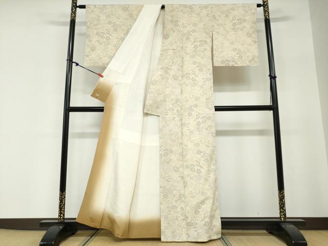 平和屋着物●本塩沢　草花文　三越扱い　正絹　逸品　DABG2170ud