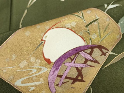 平和屋着物●西陣　京の名門　じゅらく謹製　帝王紫　訪問着　駒刺繍　破れ色紙花鳥文　金彩　正絹　逸品　DABG2171ud