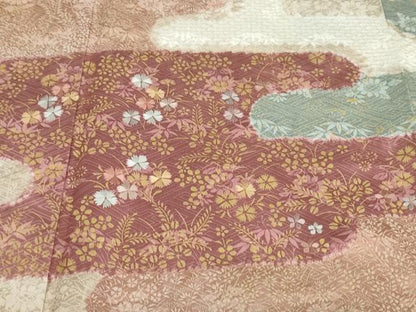 平和屋着物●訪問着　絞り　刺繍　エ霞草花文　金彩　正絹　逸品　DABG2172ud